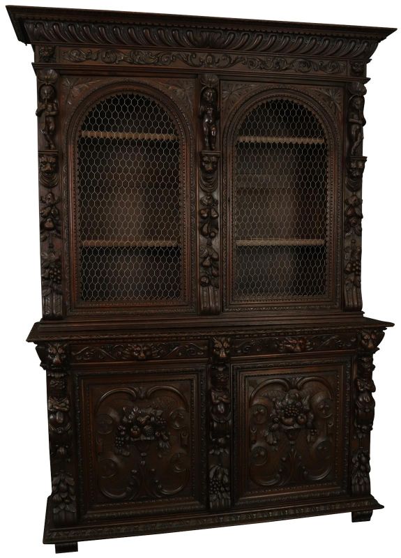 A Dark Brown, Hunting style bookcase. 