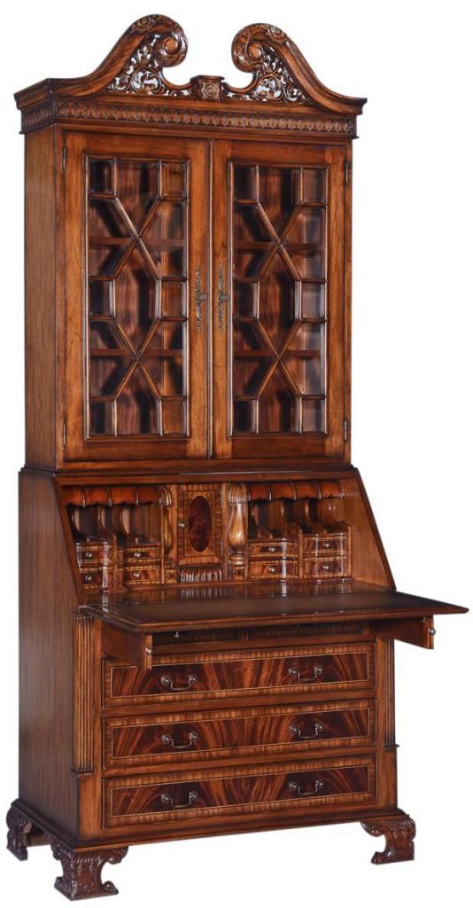 A tall, wooden secretary desk